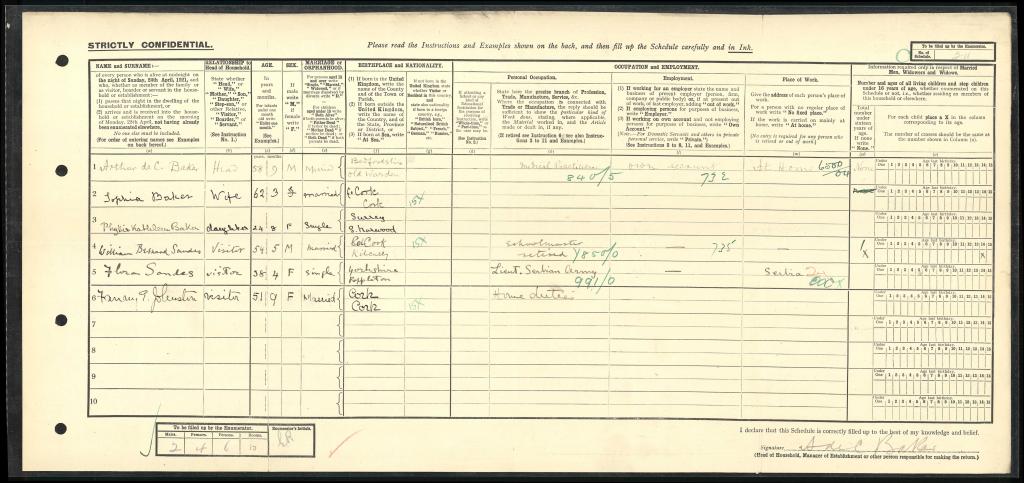 Census record for Dr. Arthur Baker and family