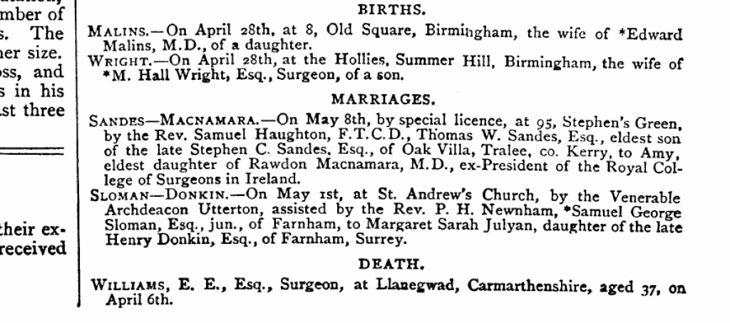 Wedding announcement in the British Medical Journal