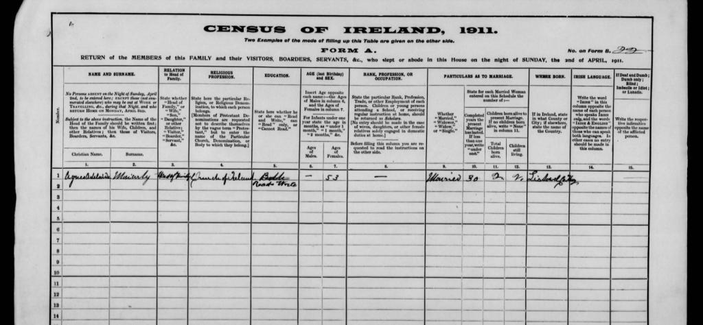 1911 Irish census record for Agnes Adelaide Sandes