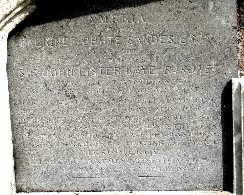 Headstone of Amelia Lister-Kaye at Lower Circular Road Cemetery Calcutta, West Bengal, India