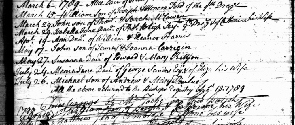 Baptism record for Maria Jane Sandes