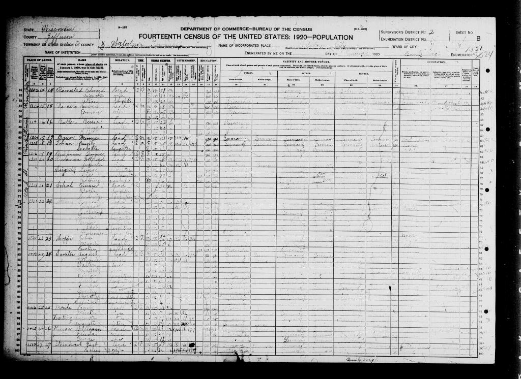US Census 1920 record for Bessie Sandes and household.