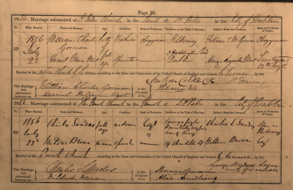 Marriage record for Charles Sandes and Mildred Brown
