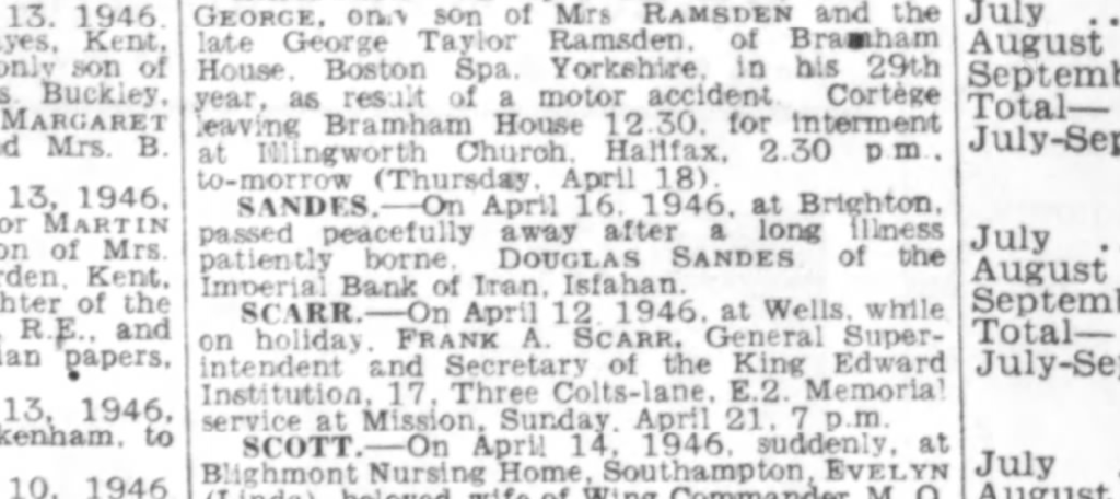 Daily Telegraph 17 April 1946 - Douglas Sandes 