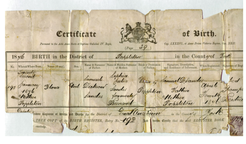 Flora Sandes birth certificate