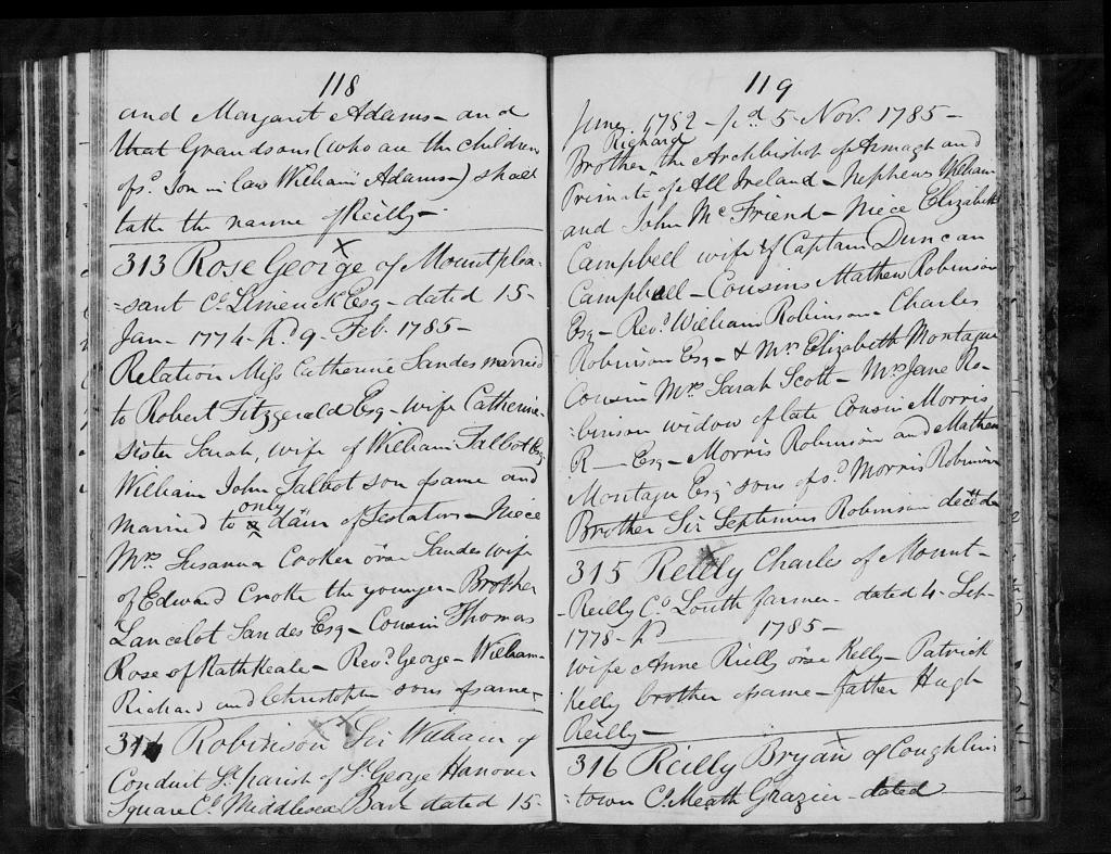 Probate entry for George Rose with reference to other family members