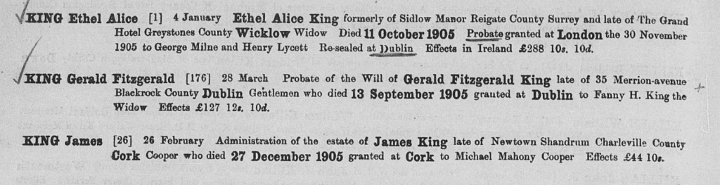 Probate record for Gerald Fitzgerald King