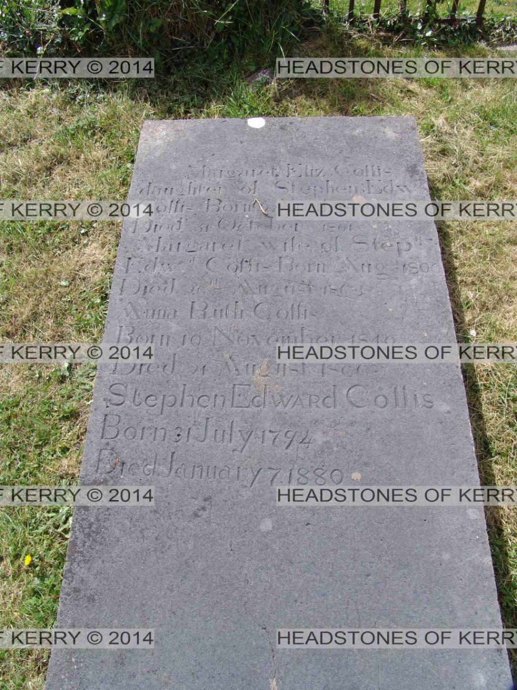 Headstone of Margaret Sandes and Stephen Edward Collis at Aghavallen Cemetery