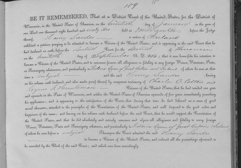 Record of Naturalization - Henry Ralph Sandes