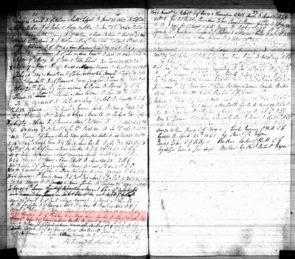 Honoria Elizabeth Sandes - baptism record