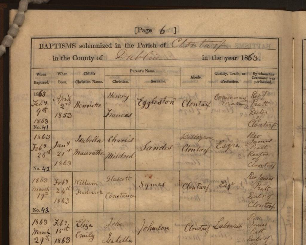Baptism record for Isabella Mauraithe Sandes