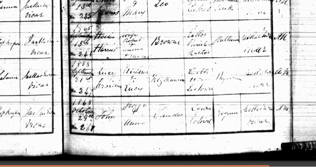 Baptism record for John Sandes