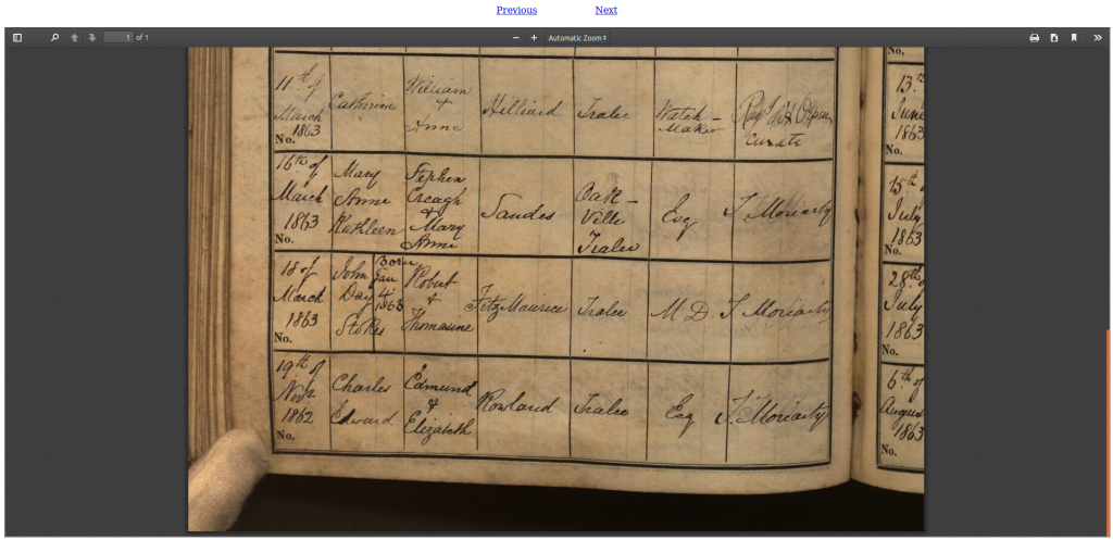 Baptism record for Kathleen Mary Sandes