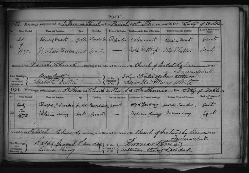 Marriage record for Ralph George Sandes and Alicia King