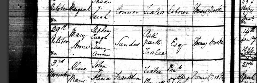 Mary Anne Sandes - baptism record