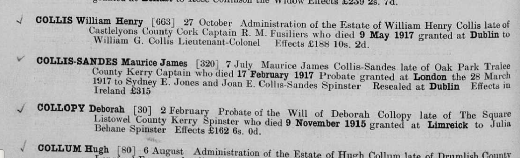 Probate record for Maurice James Collis Sandes