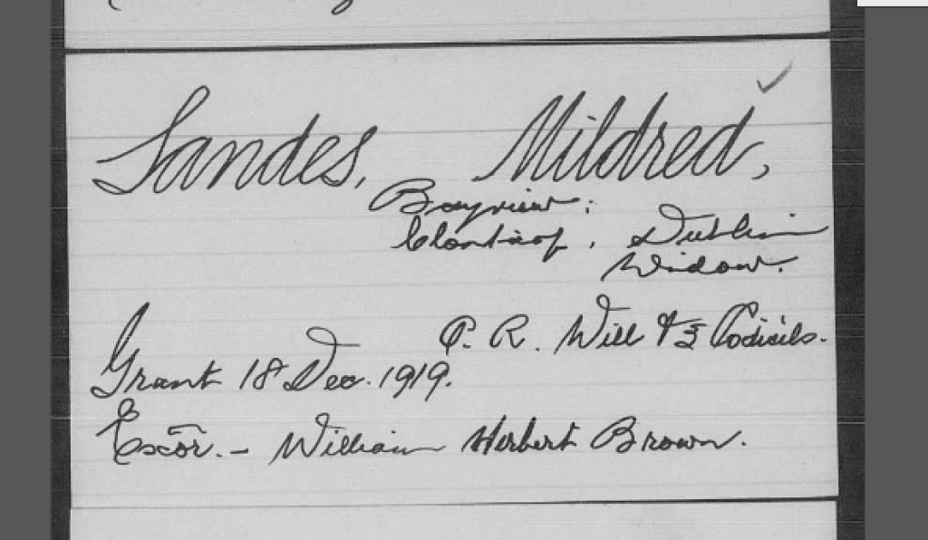 Probate record for Mildred Brown