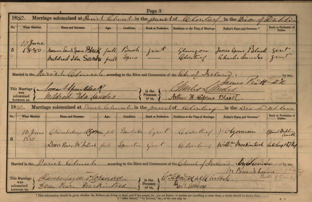 Norman Sands Spens-Black and Mildred Ida Sandes marriage record