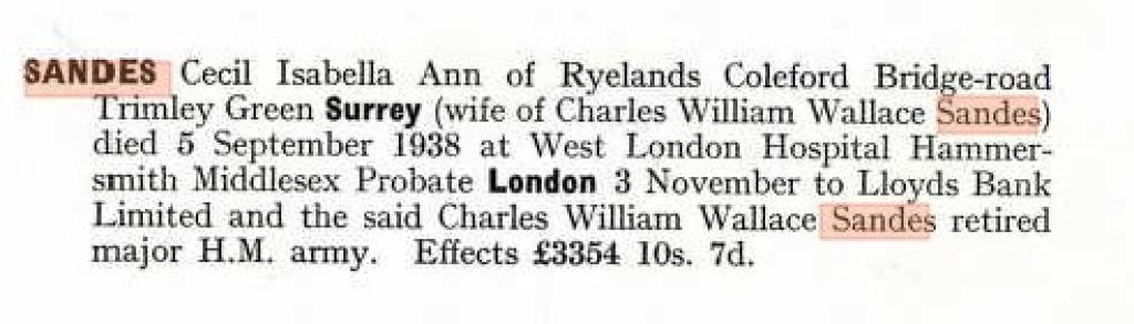 Probate record for Cecil Isabella Ann Thackery