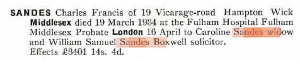 Probate record for Charles Francis Sandes
