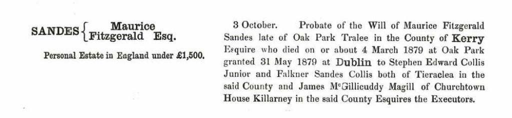 Probate record for Maurice Fitzgerald Sandes