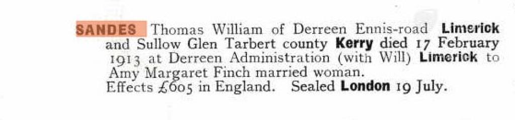 Probate record for Thomas William Sandes