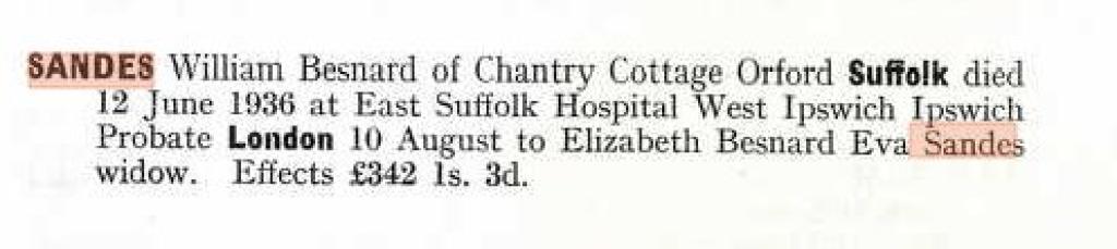 Probate record for William Besnard Sandes
