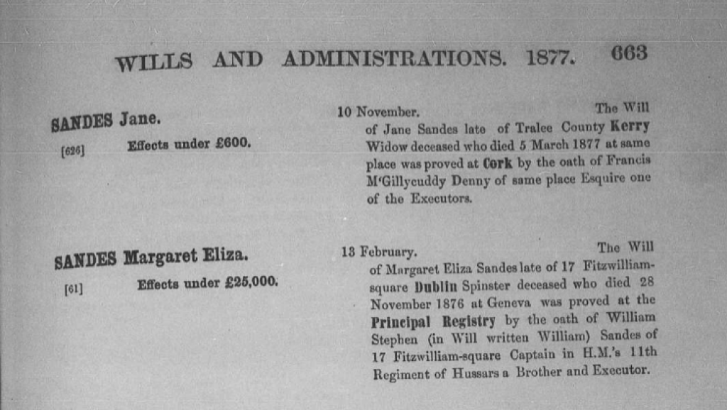 Probate records for Margaret Elizabeth Sandes and Jane Magill