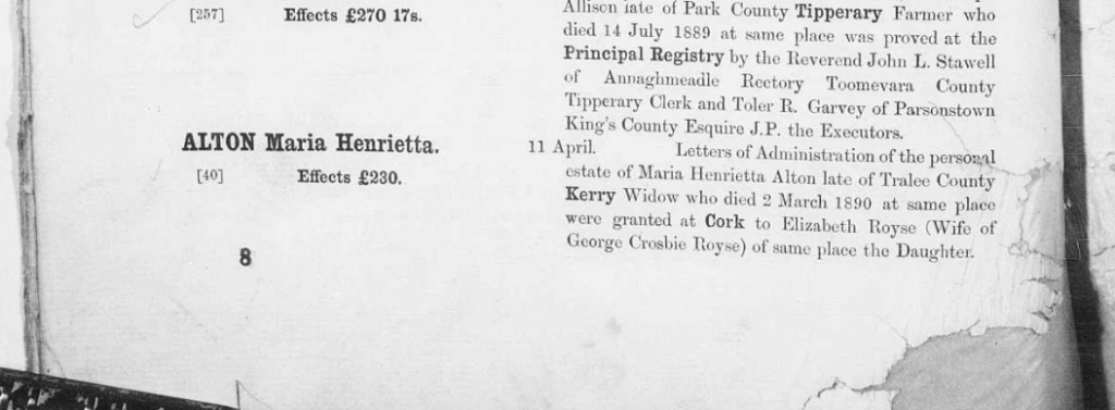 Probate record for Maria Henrietta Sandes