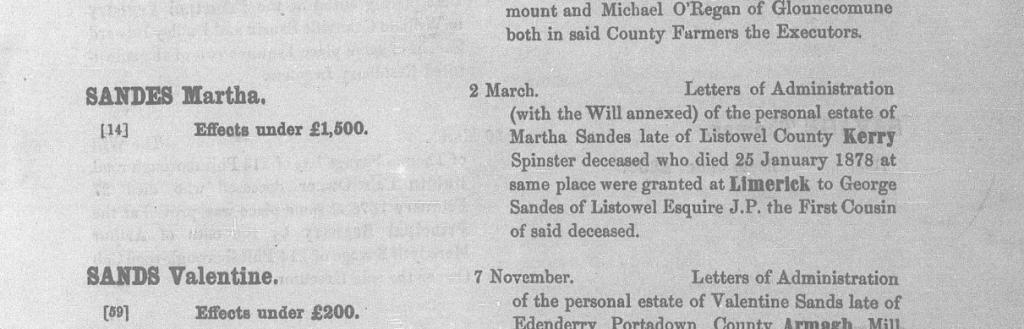 Probate record for Martha Sandes
