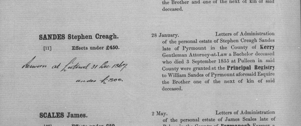 Probate record for Stephen Creagh Sandes