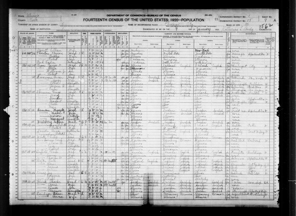 US Census 1920 record for Robert L Cunningham and household.
