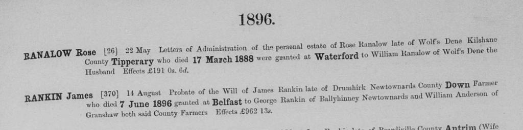 Probate record for Rose Agnes Caroline Sandes