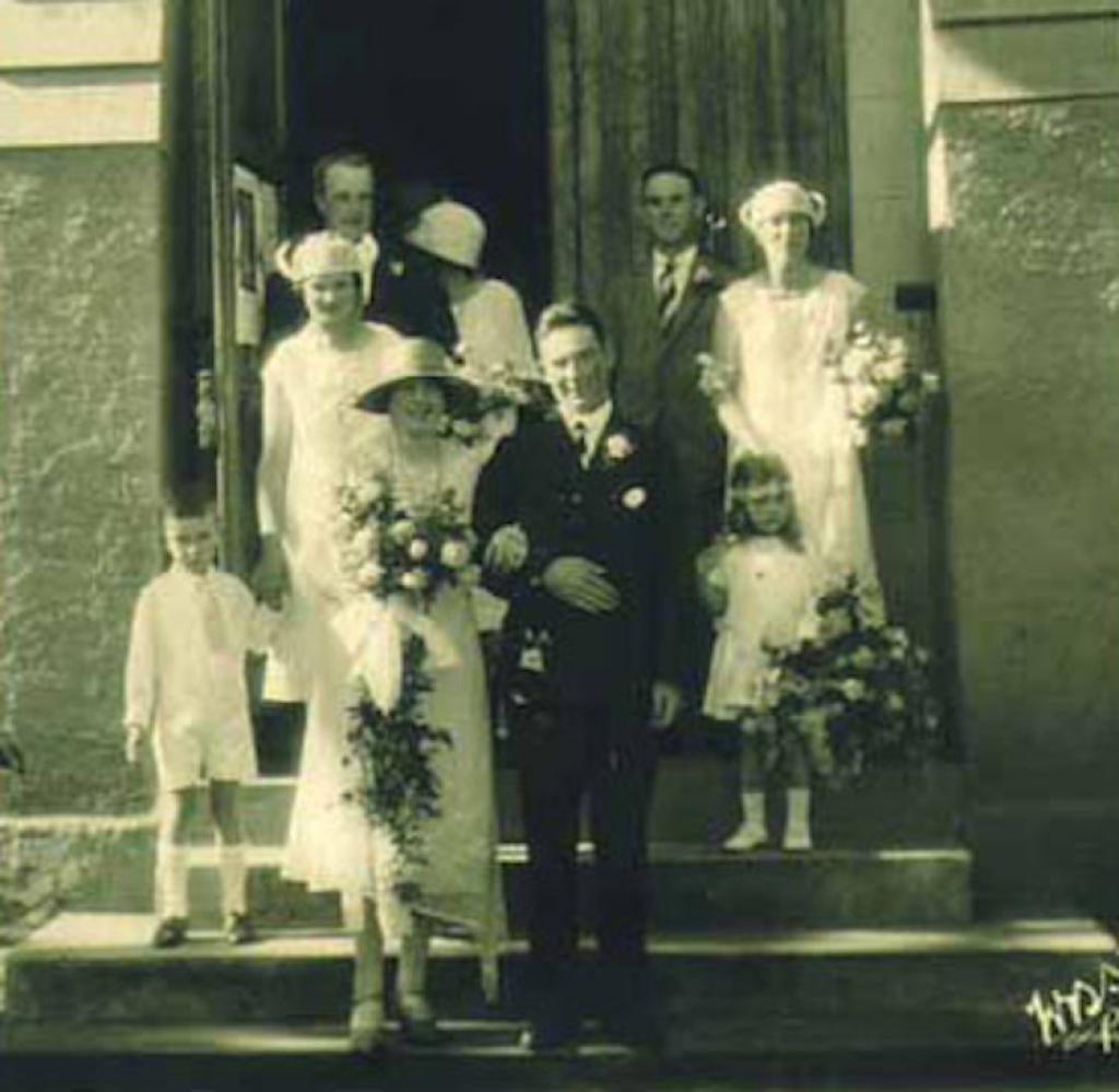 Margaret Crosbie and Dick Sandes on their wedding day at Umtali, Rhodesia