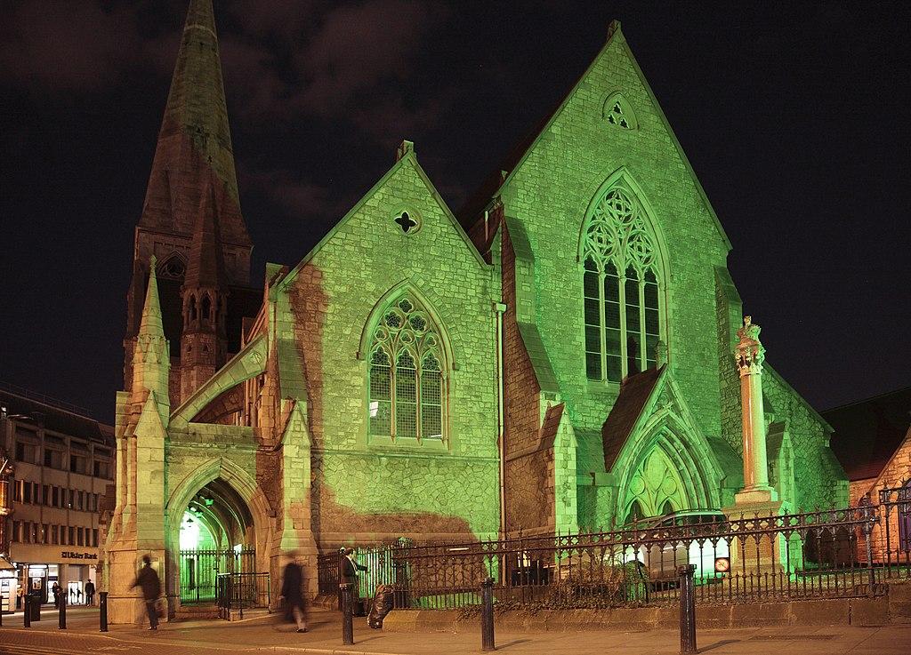  St. Andrew's Church on Andrew Street, Dublin, Republic of Ireland, photographed in green illumination on St. Patrick's Day (17 March) 2010