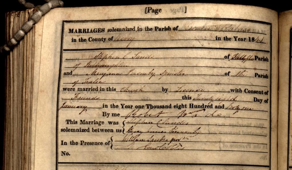 Stephen Creagh Sandes and Mary Anne Ponsonby Marriage Record