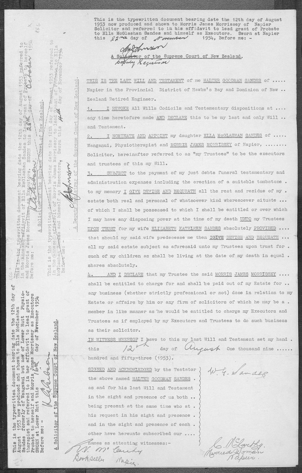 Last will and testament - Walter Goodman McEwan Sandes