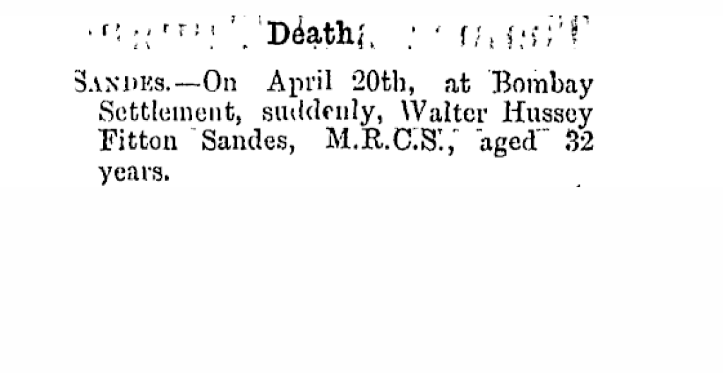 Death notice Walter Hussey Fitton Sandes